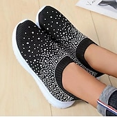 preiswerte Damen-Sneaker-Damen-Sneaker zum Hineinschlüpfen in Regenbogenfarben – farbenfrohe Sportschuhe aus Strick mit Strassverzierungen für die Freizeit und zum Spazierengehen