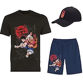 halpa Sarjakuva- ja elokuvahahmografiikka-One Piece Apina D.Luffy T-paita Shortsit Lippalakki Painettu Kuvitettu Käyttötarkoitus Miesten Aikuisten Kuuma leimaus Rento / arki