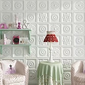cheap Brick&amp;Stone Wallpaper-Cool Wallpapers White Foam Wall Mural Wall Panel Peel and Stick Wall Sticker Floral Removable Wall Covering, PVC/Vinyl Material Self adhesive Wallpaper, Room Wallcovering for Home Decoration