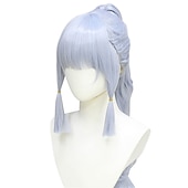 economico Parrucche da gioco-Parrucca Genshin Impact Shenli Linghua COS parrucca modello di ruolo argento chiaro coda di cavallo singola cosplay capelli lunghi parrucche di Halloween