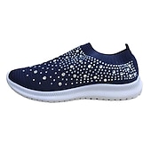 preiswerte Damen-Sneaker-Damen-Sneaker zum Hineinschlüpfen in Regenbogenfarben – farbenfrohe Sportschuhe aus Strick mit Strassverzierungen für die Freizeit und zum Spazierengehen