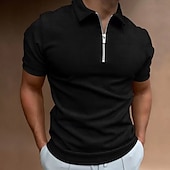 economico Vacanza-Per maschio Polo a nido d&#039;ape Da tutti i giorni Appuntamento Collo ripiegabile Maniche corte Moderno Tinta unita / tinta unita Mezza Zip Primavera estate Adattabile Nero Bianco Blu reale Grigio scuro