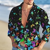 abordables Oiseaux &amp; Animaux-Homme Papillon Chemise Chemise hawaïenne Chemise Aloha manche longue Chemise Col rabattu Mode Vêtement de rue Design Extérieur Plein Air Casual Jaune Bleu Violet S M L