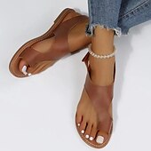 billiga Semester Sandaler-bruna damsandaler med öppen tå – lediga sommarlägenheter med utskuren design för vardagskomfort