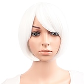 billiga Festperuker-30 cm kort rak peruk för kvinnor BOB peruk Halloween cosplay festperuker
