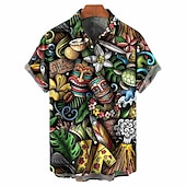 economico Stampa Vintage Retrò-Per uomo Tribale Totem Camicia Camicia hawaiana Camicia Aloha Maniche corte Camicia Collo ripiegabile Di tendenza Streetwear Originale Esterno Strada Informale Giallo Rosso Blu S M L