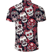 cheap Vintage Shirt-Men&#039;s Skull Shirt Button Up Shirt Short Sleeve Fashion Cool Punk &amp; Gothic Street Casual Daily Summer Spring Turndown Print Button-Down Black Red Purple Black+White