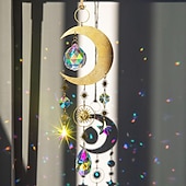 abordables Attrapeurs de rêves-décor d&#039;art mural, lune étoile suncatcher pendentif pendentif en cristal lustre arc-en-ciel créer ornement suspendu tenture murale arbre fenêtre prisme ornement pour chambre bureau à domicile décor de jardin