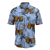 billige Mat &amp; Drikke-Herre Grafiske trykk Øl Blader Skjorte Hawaii skjorte Aloha skjorte Kortermet Tropisk Mote Hawaiisk Gate Avslappet Hawaiisk Sommer Vår Aftæpning Trykt mønster Knapp ned Gul Rosa Militærgrønn Navybl