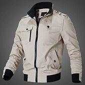 cheap Men&#039;s Jackets &amp; Coats-Men&#039;s Bomber Jacket Lightweight Jacket Summer Jacket Work Jacket Sports Climbing Windproof Warm Patchwork Fall Solid Color Stand Collar Cotton Black Army Green Red Blue Khaki Jacket