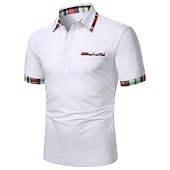 cheap Men&#039;s Classic Polo-Men&#039;s Polo Shirt Golf Shirt Outdoor Daily Lapel Short Sleeves Stylish Basic Plaid Button Front Print Summer Spring Black White Dark Blue Grey Polo Shirt