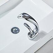 お買い得  クラシカル-ウォーターフォール バスルーム シンク ミキサー 蛇口 デッキ マウント、モノ ウォッシュ 洗面台 シングル ハンドル 洗面器 タップ 洗面所 温水ホースと冷水ホース付き モノブロック ベッセル 水 真鍮 タップ ブラック ホワイト クローム ブラッシング
