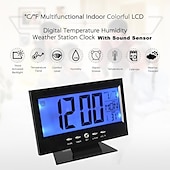 cheap Radios and Clocks-Intelligent Digital Clock Voice Control Snooze Backlight Creative Electronic Clock With Thermometer Weather Station Display Calendar Student Bedside Alarm Clock Wireless Temperature Humidity Meter