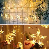 levne Ramadán dekorace světla-elegantní svatební hostina ramadán eid string lights - 12pcs moon &amp;amp; hvězda, 2,5m led záclonová lampa, svatba &amp;amp; festivalová dekorace, neonová lucerna pohádková světla pro svátek eid al-fitr