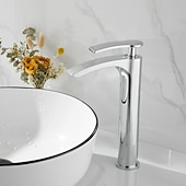 cheap Bathroom Sink Faucets-Bathroom Waterfall Sink Faucet, Basin Mixer Taps Tall Short Brass, Deck Mounted Single Handle One Hole Tap with Hot and Cold Hose Vessel Water Tap Washroom