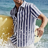 economico camicia da uomo con bottoni-Per uomo Camicia Camicia Estiva Camicia casual Camicia da Spiaggia Camicia con Bottoni Camicie a righe Nero Rosa Verde Blu scuro Grigio Manica Corta A righe Bavero Vacanza Streetwear Stampato