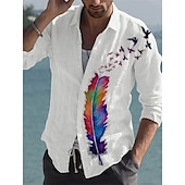 economico Stampa animal-Per uomo Farfalla Piume Camicia Camicia con bottoni Manica lunga Di tendenza Streetwear Originale Esterno Informale Giornaliero Autunno inverno Collo ripiegabile Stampa Bottone giù Rosso / Bianco