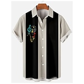 preiswerte Herren Bowling-Shirt-Herren Noten Hemd Bowlinghemd Knopfhemd Kurzarm Sport Mode Streetwear Lässig Täglich Wochenende Sommer Frühling Umlegekragen Druck Button-Down Schwarz / Weiß Schwarz Weiss + schwarz Weiß Orange