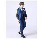 cheap Boy&#039;s Formal Suit-Boys 3D Solid Color Suit &amp; Blazer Formal Set Clothing Set Long Sleeve Spring Fall Vintage Tuxedo Gentle Cotton Kids Toddler 3-13 Years Formal Party Birthday Regular Fit