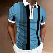 preiswerte Urlaub-Herren Zip Polo Poloshirt Casual Täglich Viertel Postleitzahl Kurzarm Modisch Basic Farbblock Vertikale Streifen Zip Sommer Regular Fit Dunkelgelb Rosa Blau Braun Grün Grau Zip Polo