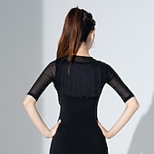 billiga Danskläder till latindans-latin dans ballroom dance activewear topp fransad tofs rysande ren färg kvinnors prestationsträning halvärm hög polyester