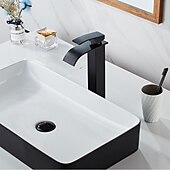 economico Classici-Rubinetto Miscelatore Lavabo Bagno A Cascata Alto Corto, Lavabo Monocomando Rubinetti Lavabo Monocomando, Bagno Con Tubo Flessibile Caldo E Freddo Vaso Monoblocco Acqua Rubinetto In Ottone Montaggio A Bordo Nero Dorato