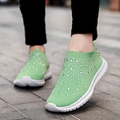 preiswerte Damen-Sneaker-Damen-Sneaker zum Hineinschlüpfen in Regenbogenfarben – farbenfrohe Sportschuhe aus Strick mit Strassverzierungen für die Freizeit und zum Spazierengehen