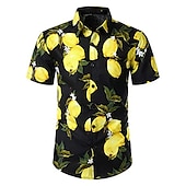 economico Cibo &amp; Bevande-Per uomo A foglia Frutta Banana Camicia Camicia hawaiana Camicia Aloha Maniche corte Camicia Collo ripiegabile Tropicale Di tendenza Hawaiano Strada Informale Hawaiano Nero Bianco Giallo S M L