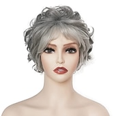 economico parrucca più vecchia-parrucche grigie corte bob per donne miste parrucche sintetiche parrucche pixie bob dritte carine gary