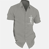 cheap Business Casual-Men&#039;s Cotton Linen Shirt Summer Shirt Beach Shirt Letter Vacation Casual Blue Gray Short Sleeve Turndown Summer Clothing Apparel