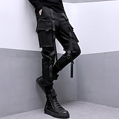 お買い得  カーゴパンツ-男性用 カーゴパンツ ズボン クロップドパンツ テックウェア バックルストラップ 平織り 履き心地よい 高通気性 アウトドア 日常 お出かけ ファッション ストリートファッション ブラック