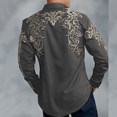 cheap Men&#039;s Western Shirts-Men&#039;s Floral Totem Shirt Western Shirt Cowboy Shirt Long Sleeve Fashion Designer Casual Outdoor Holiday Fall &amp; Winter Turndown Print Button-Down Black Red Blue Purple Green