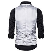 economico Costumi da Palco-Gilet classico da uomo in paillettes vestibilità su misura scollo a V monopetto a tre bottoni argento nero borgogna