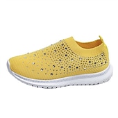 preiswerte Damen-Sneaker-Damen-Sneaker zum Hineinschlüpfen in Regenbogenfarben – farbenfrohe Sportschuhe aus Strick mit Strassverzierungen für die Freizeit und zum Spazierengehen