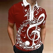 Music Festival Men's Music Zip Polo Shirts Golf Shirt Short Sleeve Polo Shirts Collared Shirts Casual Vacation Wear Festival Wear Party Outfits 3D Print Quarter Zip Polo Black White Wine4