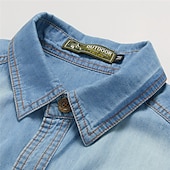 cheap Men&#039;s Denim Shirts-Men&#039;s Shirt Casual Shirt Jeans Shirt Denim Shirt Blue Dark Blue Long Sleeve Plain Turndown Street Daily Front Pocket Clothing Apparel Fashion Casual Comfortable