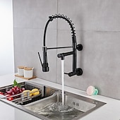 voordelige Uittrekbare sproeiers-aan de muur gemonteerde gootsteenkraan alleen koud water neerklapbare sproeier, 360 draaibare uittrekbare keukenkranen 2 sproeimodus vatwaterkraan goud zwart chroom