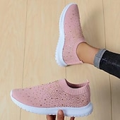 preiswerte Damen-Sneaker-Damen-Sneaker zum Hineinschlüpfen in Regenbogenfarben – farbenfrohe Sportschuhe aus Strick mit Strassverzierungen für die Freizeit und zum Spazierengehen