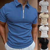 economico Vacanza-Per maschio Polo a nido d&#039;ape Da tutti i giorni Appuntamento Collo ripiegabile Maniche corte Moderno Tinta unita / tinta unita Mezza Zip Primavera estate Adattabile Nero Bianco Blu reale Grigio scuro