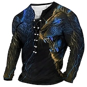 ieftine Tricouri cu imprimeu animal-Bărbați Tricou Grafic Animal Leu Guler Îmbrăcăminte Tipărire 3D Zilnic Ieșire Manșon Lung Cu Șiret Imprimeu Poliester Modă Designer Comfortabil