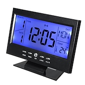 cheap Radios and Clocks-Intelligent Digital Clock Voice Control Snooze Backlight Creative Electronic Clock With Thermometer Weather Station Display Calendar Student Bedside Alarm Clock Wireless Temperature Humidity Meter
