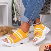 billiga Damsandaler-Sportiga stickade sandaler med peep toe-design för kvinnor, andas platåsandaler med peep toe-motiv, för sommarpromenader och vardagliga kläder.