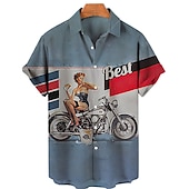 preiswerte Retro Vintage Druck-Herren Buchstabe Porträt Pin-up-Girl Hemd Sommer Hawaiihemd Alohahemd Kurze Ärmel Hemd Umlegekragen Vintage Tropisch Mode Straße Lässig Hawaiianisch Schwarz Blau Khaki S M L