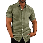 cheap Men&#039;s Button Up Shirts-Men&#039;s Shirt Summer Shirt Button Up Shirt Striped Shirts Black Army Green Gray Light Blue Short Sleeve Striped Turndown Print Street Daily Button-Down Clothing Apparel Polyester Fashion Casual