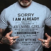 preiswerte Herren -Grafik -T -Shirt-Herren Grafik Buchstabe Tut mir leid, dass ich bereits von einem verdammt tollen, perfekten Mädchen verführt wurde T Shirt T-Shirt 100% Baumwolle Kurzarm Grafik Hemd Wein Schwarz Weiß Bequemes T-Shirt
