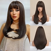 cheap Synthetic Trendy Wigs-Long Auburn Wig with Bangs Layered Curly Orange Wigs for Women Natural Synthetic Wigs for Daily Use
