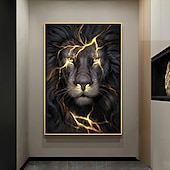 abordables Impressions d&#039;Animaux-Affiches d&#039;art mural noir et or lion clair sur toile peinture images d&#039;animaux modernes pour salon décoration de la maison sans cadre