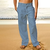 お買い得  休日-男性用 リネンパンツ ズボン サマーパンツ ビーチパンツ フロントポケット まっすぐな足 平織り 履き心地よい 高通気性 カジュアル 日常 祝日 ファッション ベーシック ブラック ホワイト