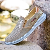 billiga Slip-ons och loafers till herrar-Herr Tofflor och Slip-Ons Slip-on sneakers Promenad Klassisk Ledigt Utomhus Dagligen Kanvas Andningsfunktion Loafers Kaffe Grå Randig Vår Höst