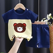 cheap Sets-2 Pieces Toddler Boys T-shirt &amp; Shorts Outfit Animal Cartoon Short Sleeve Cotton Set Outdoor Adorable Daily Summer Spring 3-7 Years 3 green teddy bears 9 spectacled bear 13 Stripes Bear